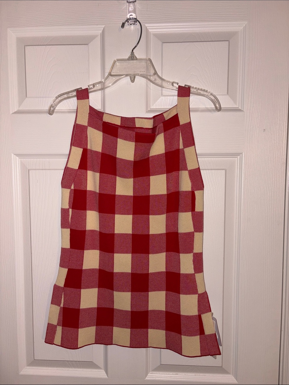 Commense Red Gingham Knit Sleeveless Short Set - Picture 5 of 7